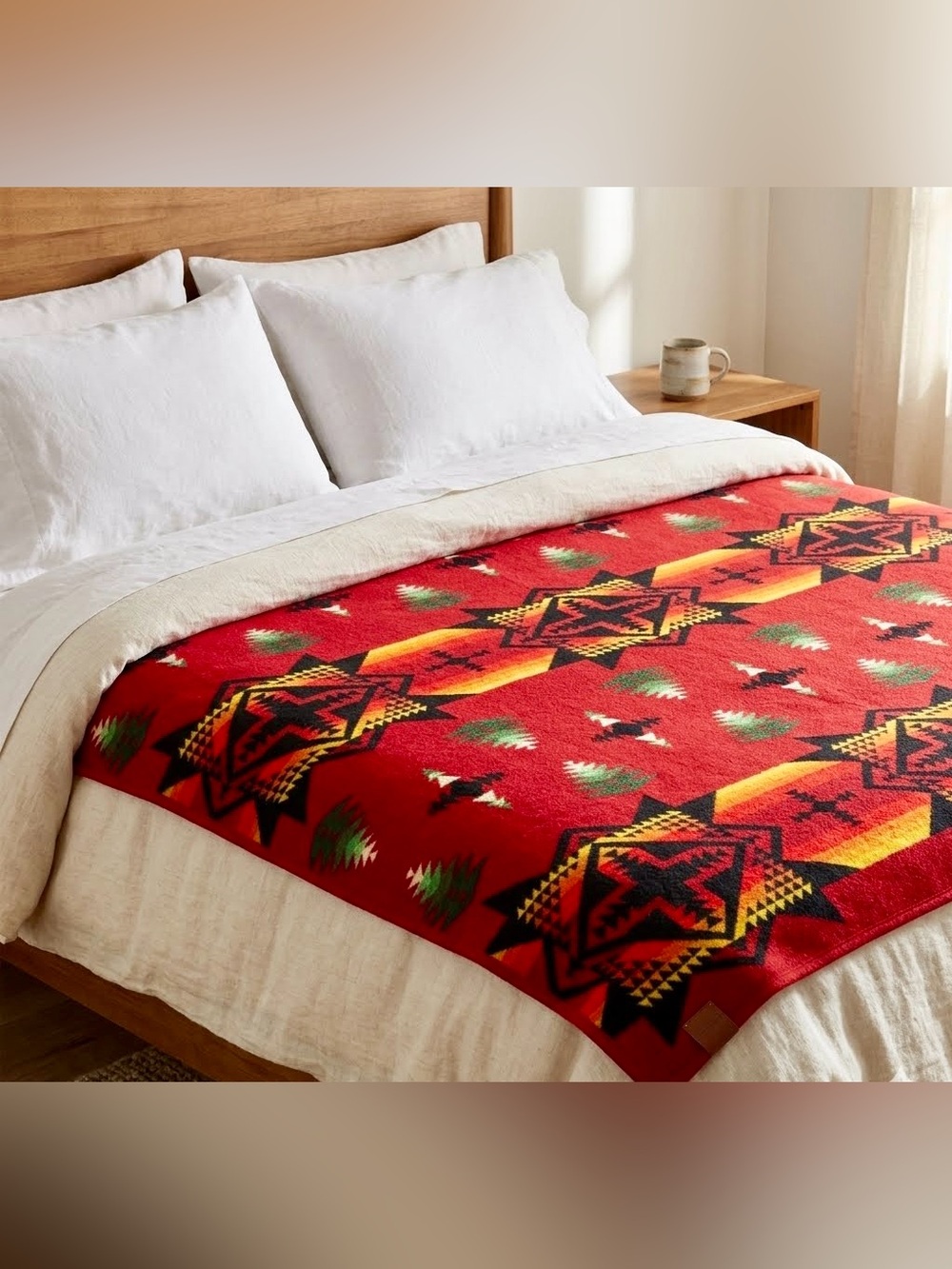 Vtg Pendleton Beaver State Morning Star Wool Blanket Southwest Red 64x80 Twin